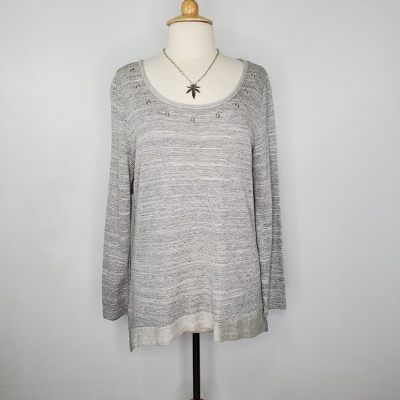 Kenar Women's Gray Pullover Mixed Media Knit High-Low Long Sleeve Top Size L - Picture 11 of 11